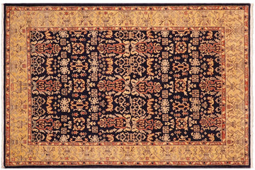 handmade Transitional Kafkaz Chobi Ziegler Blue Gold Hand Knotted RECTANGLE 100% WOOL area rug 6 x 9